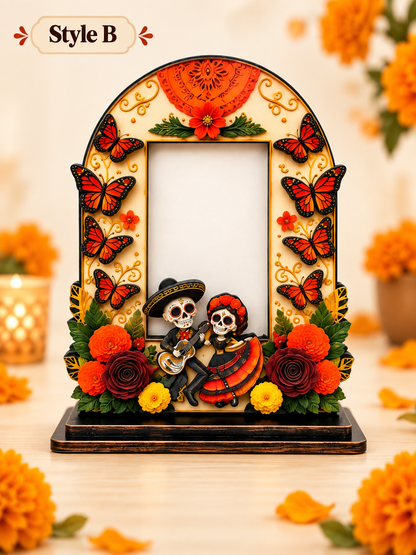 💀 Day of the Dead Wooden Photo Frame – Colorful Memorial Tabletop Décor