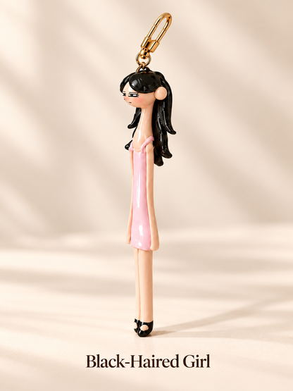 👗 Fashion Doll Bag Charm – Elegant Girl Keychain Pendant