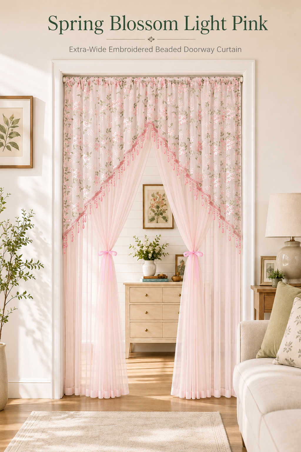 🌸 Extra-Wide Embroidered Beaded Doorway Curtain