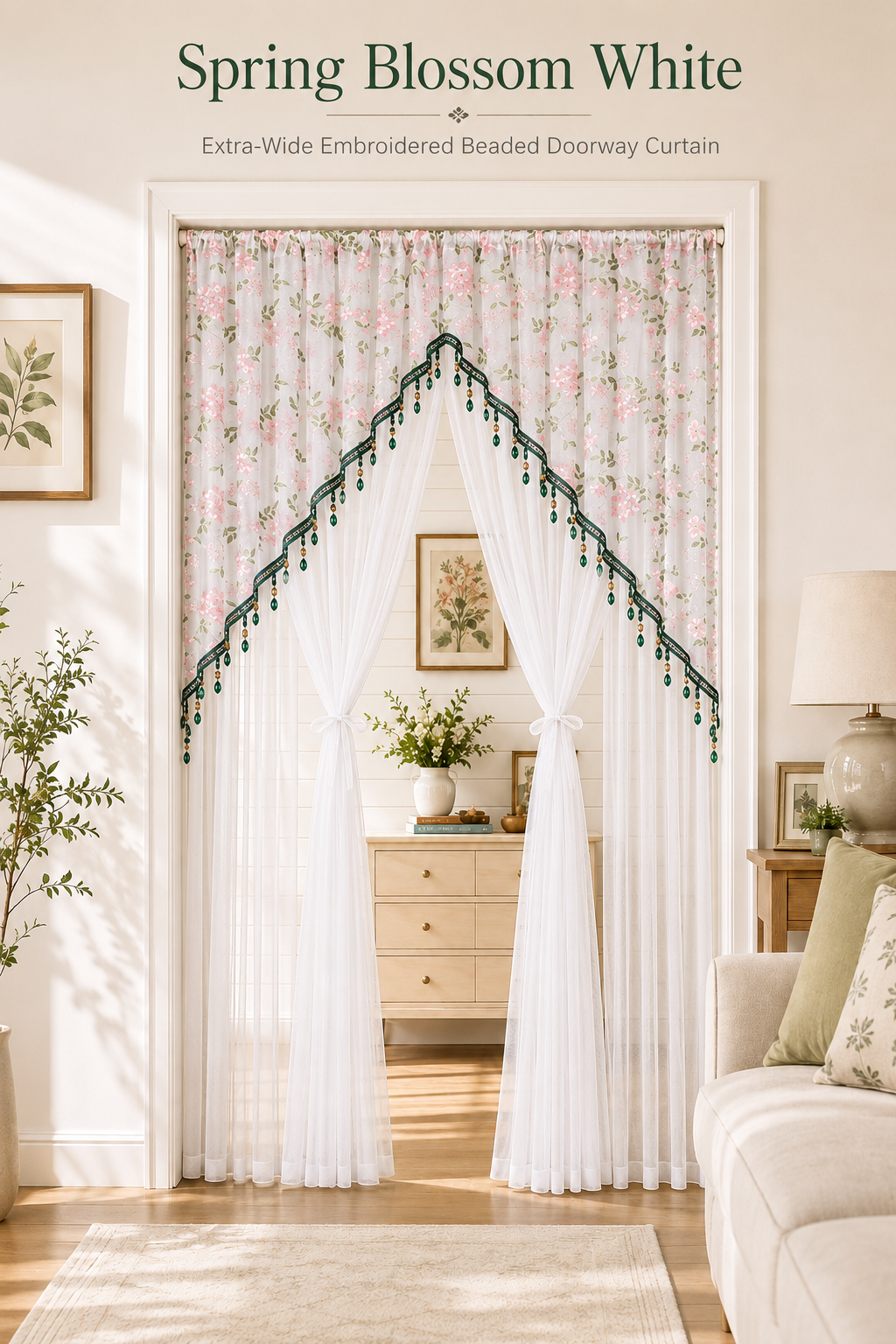 🌸 Extra-Wide Embroidered Beaded Doorway Curtain