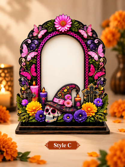 💀 Day of the Dead Wooden Photo Frame – Colorful Memorial Tabletop Décor