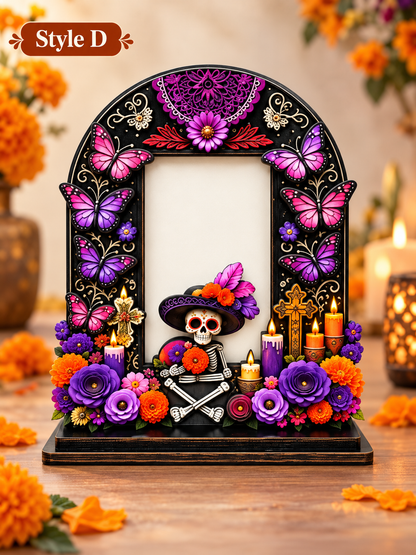 💀 Day of the Dead Wooden Photo Frame – Colorful Memorial Tabletop Décor