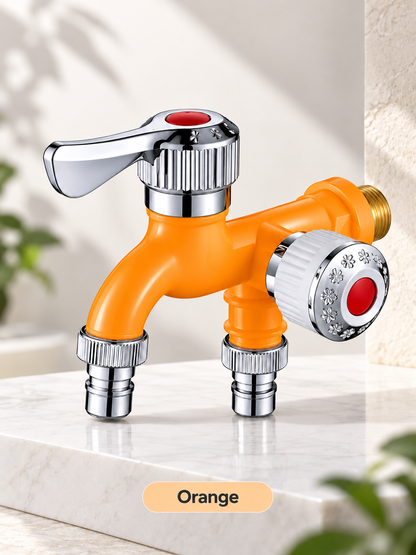 💧 Dual-Outlet Faucet – Two Independent Water Connections for Laundry, Garden & Everyday Cleaning