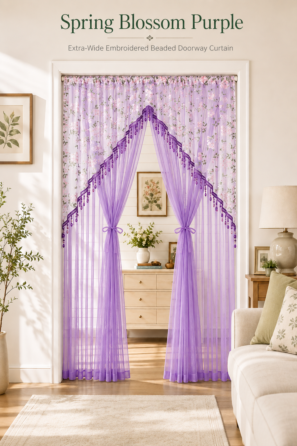 🌸 Extra-Wide Embroidered Beaded Doorway Curtain