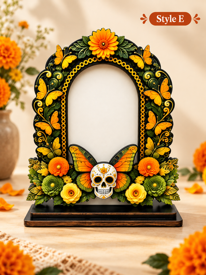 💀 Day of the Dead Wooden Photo Frame – Colorful Memorial Tabletop Décor