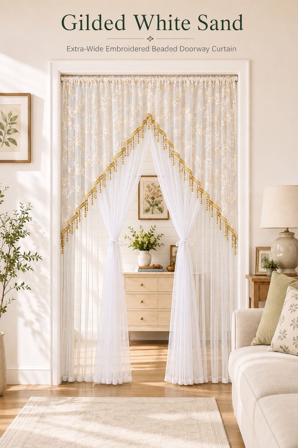 🌸 Extra-Wide Embroidered Beaded Doorway Curtain