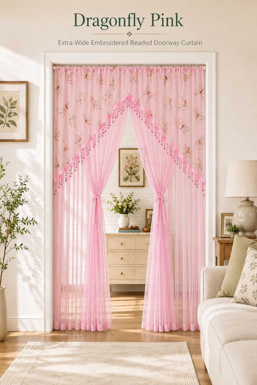 🌸 Extra-Wide Embroidered Beaded Doorway Curtain
