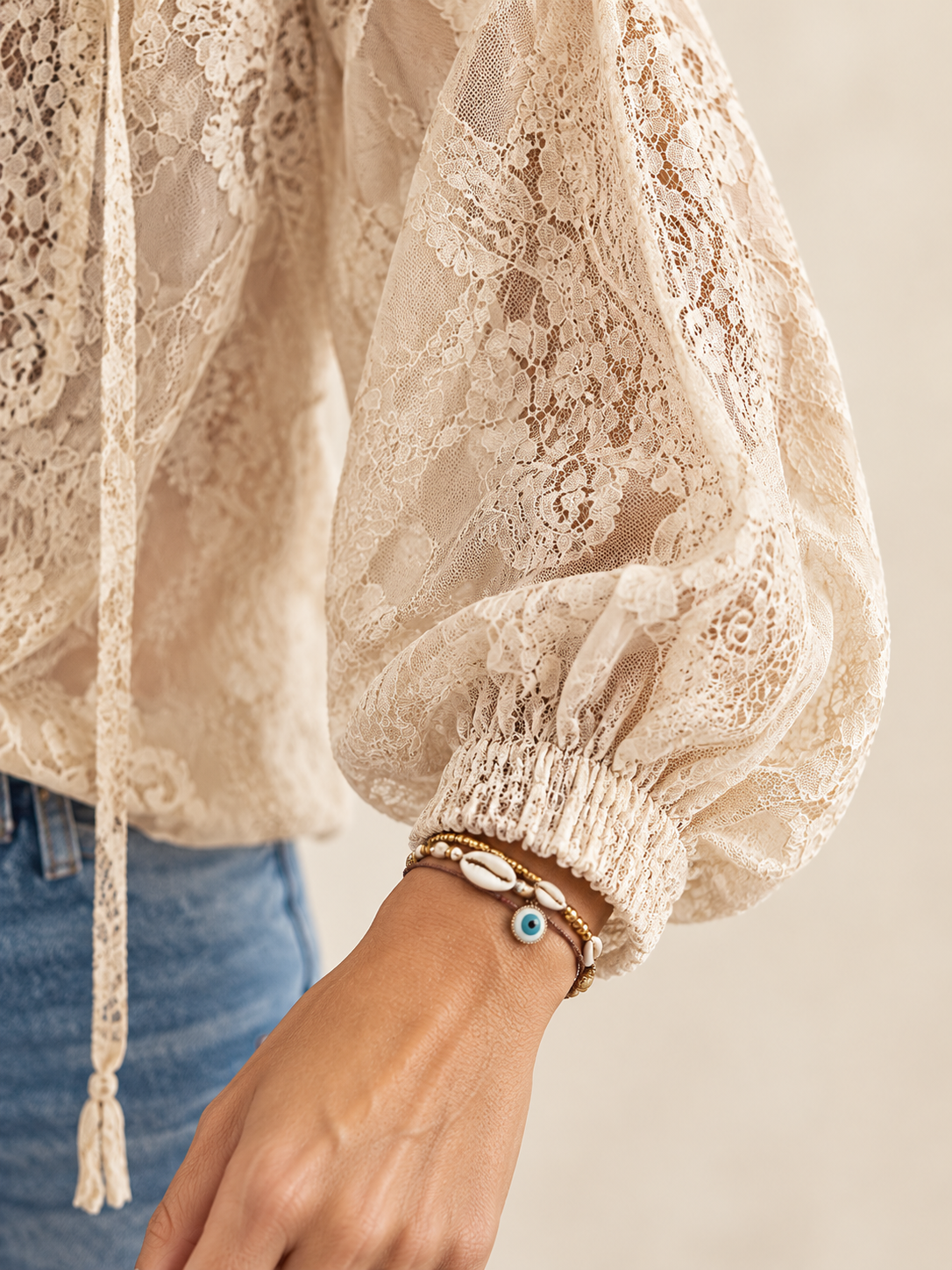 🌷Elegant Lace Drawstring Blouse – Feminine V-Neck & Relaxed Fit