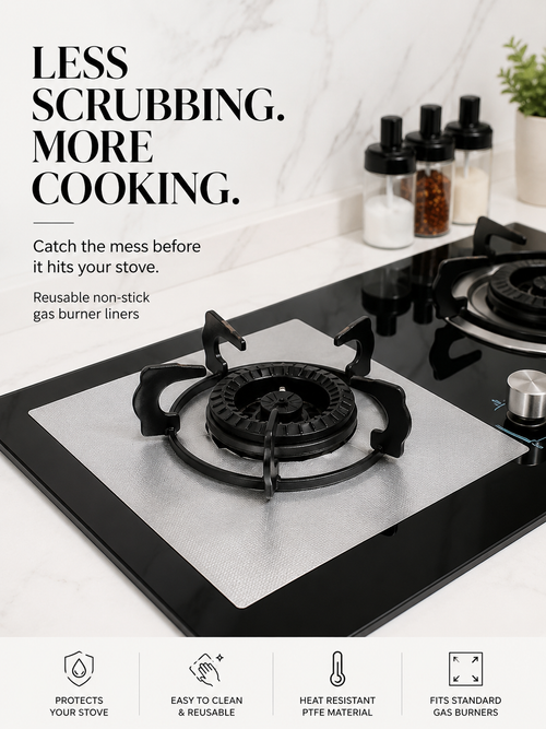 4-Piece Reusable Non-Stick Gas Stove Burner Covers – Heat-Resistant & Washable
