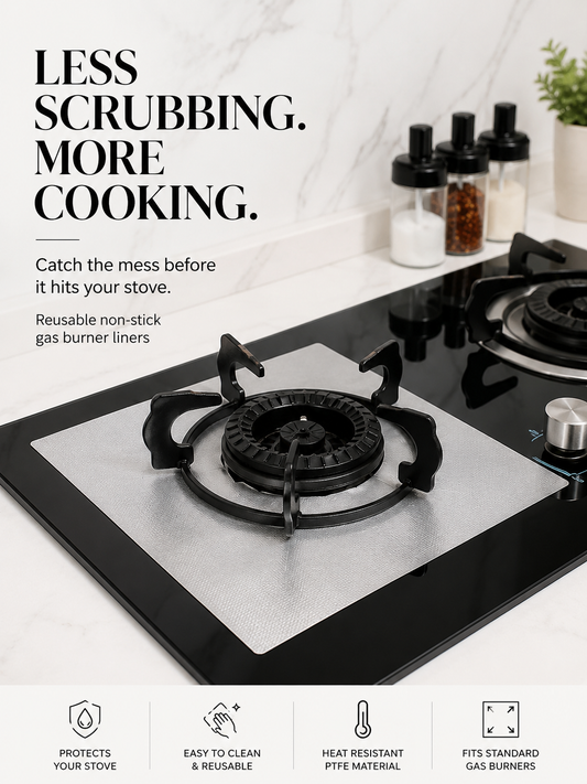 4-Piece Reusable Non-Stick Gas Stove Burner Covers – Heat-Resistant & Washable