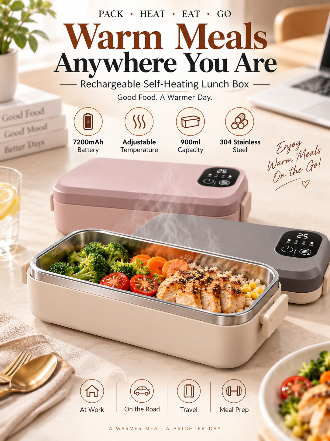 🎀RECHARGEABLE🍱⚡ Portable electric lunch box with self-heating 🔋🌡️