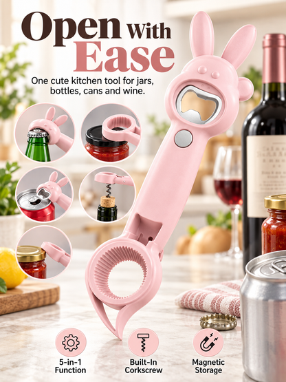 🐰 5-in-1 Magnetic Rabbit Kitchen Opener – Jar, Bottle, Can & Wine Helper