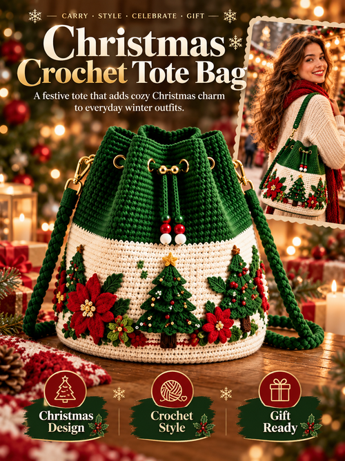 🎄 Christmas Crochet-Style Bucket Bag — Festive Charm for Every Outfit & a Thoughtful Gift for Her 🎁