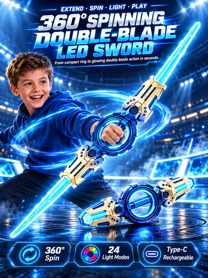 360° Spinning Double-Blade LED Sword | Rechargeable Light-Up Toy