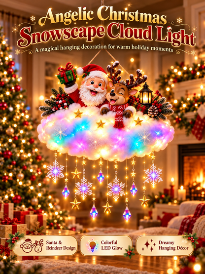 🎄 Angelic Christmas Cloud Light – Magical Santa & Reindeer Hanging Holiday Decoration