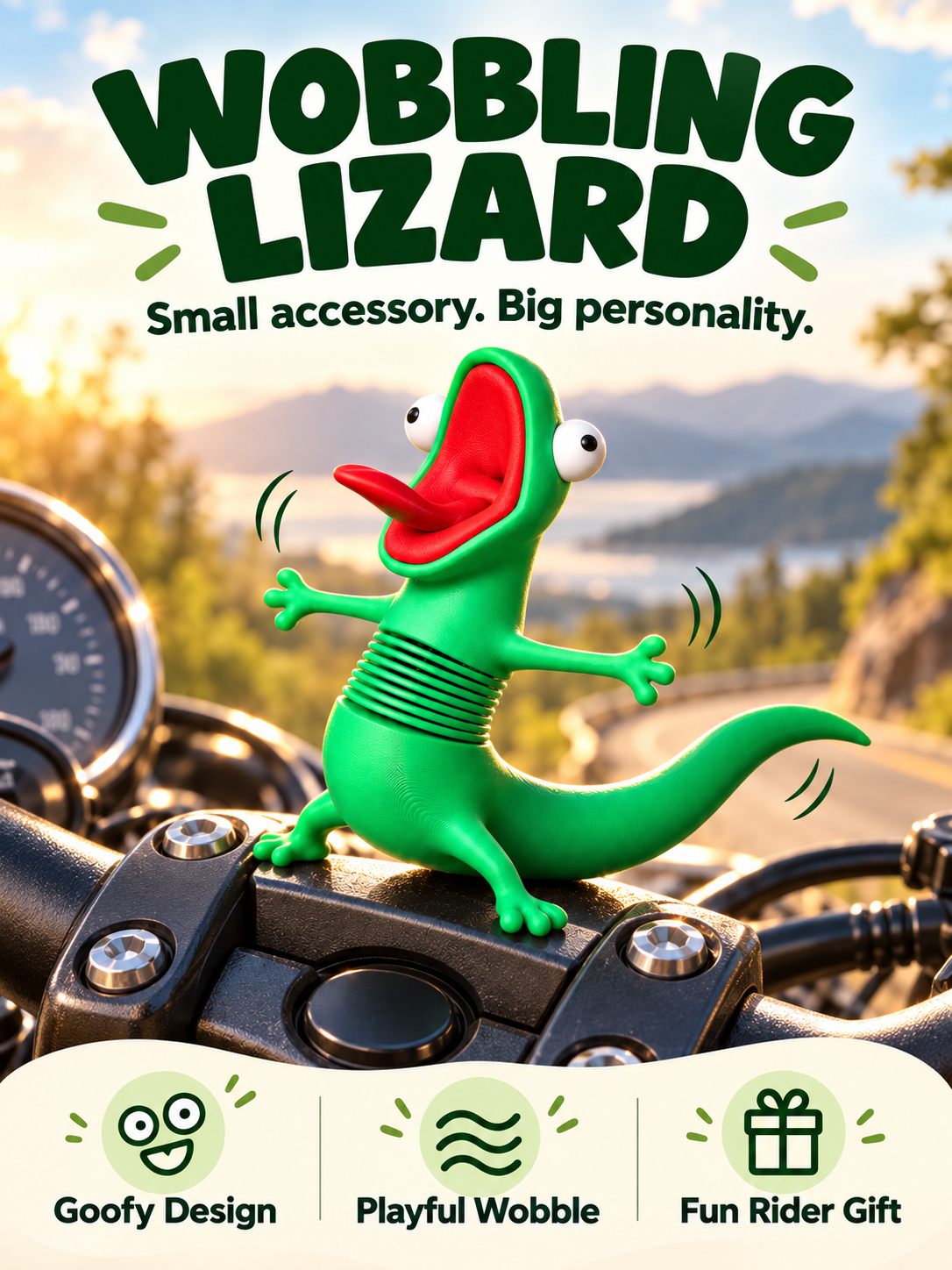 🦎 A Little Wobble. A Big Laugh – Wobbling Lizard Motorcycle Decoration