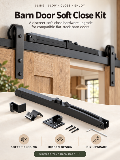 🚪 Barn Door Soft Close Kit – Hidden Anti-Slam Damper Hardware for 88–132 lb Flat Track Sliding Doors