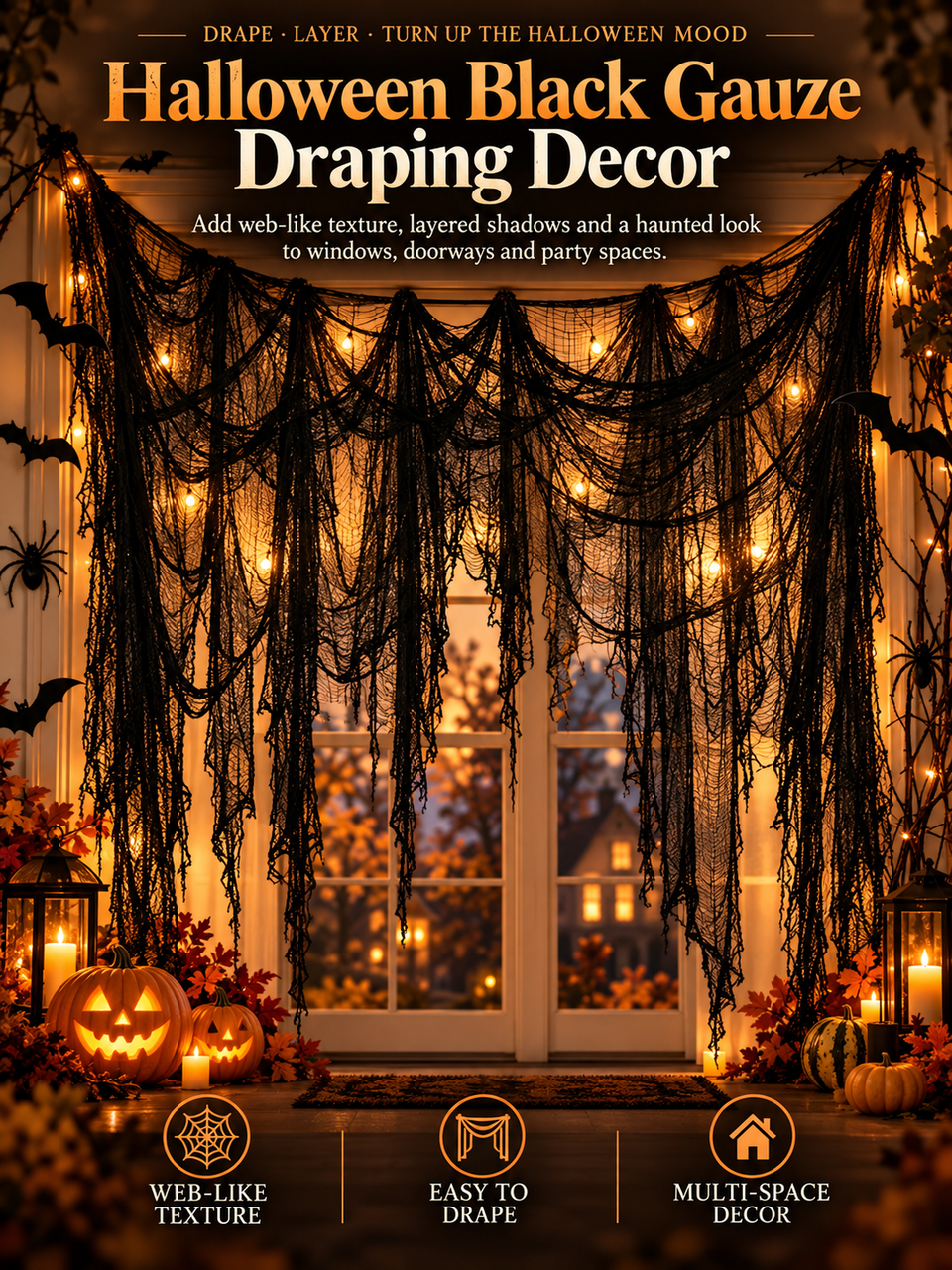 👻 Creepy Halloween Gauze Cloth – Tattered Spooky Hanging Decoration for Indoor & Outdoor Use