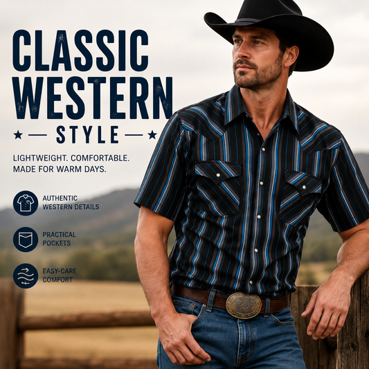 Men’s Striped Western Snap Shirt – Short Sleeve Workwear