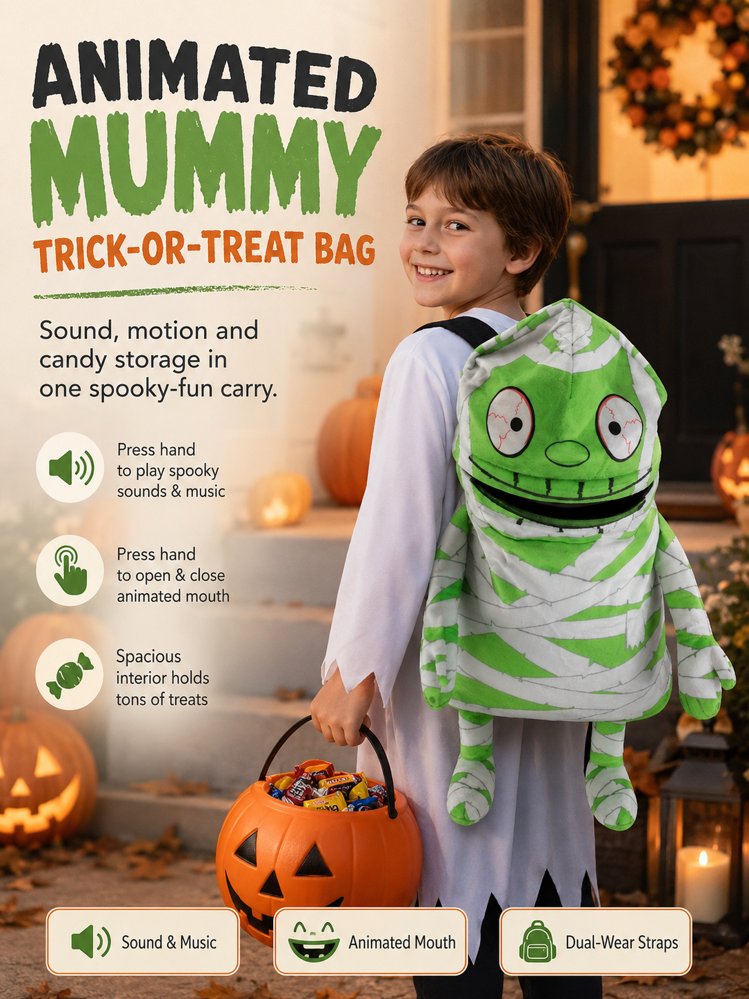 Musical Animated Mummy Children's Halloween Trick or Treat Bag