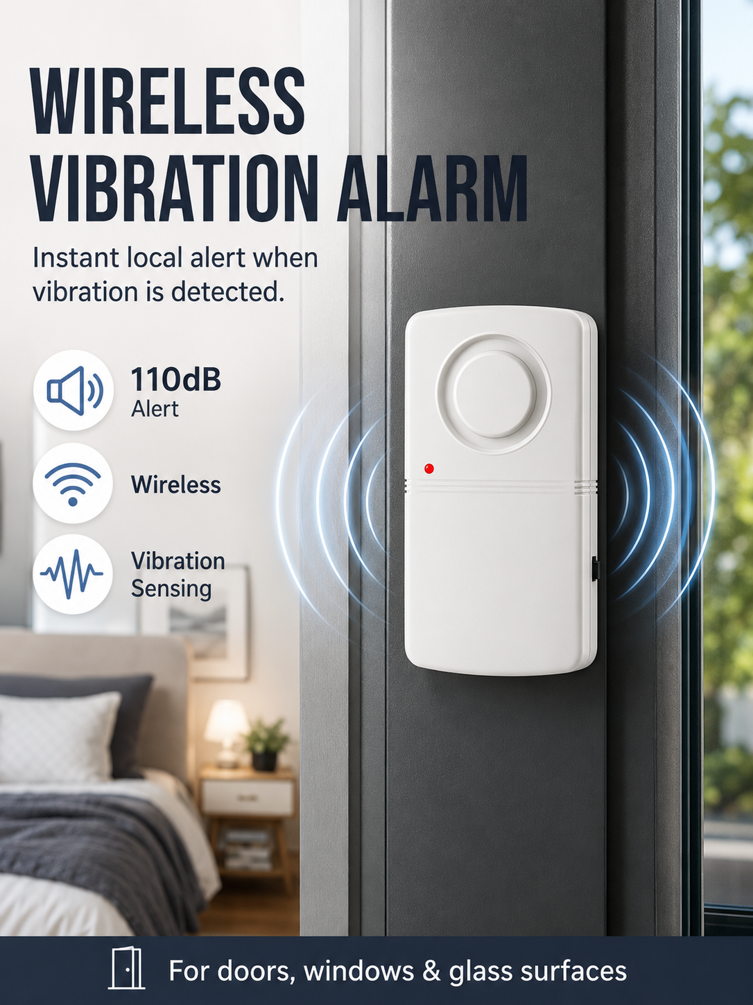 🚨 Wireless Door & Window Vibration Alarm – Smart Home Security Sensor