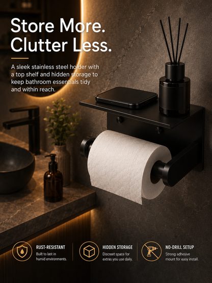 🧻 2pack -2-in-1 Toilet Paper Holder with Shelf – Space-Saving Bathroom Organizer