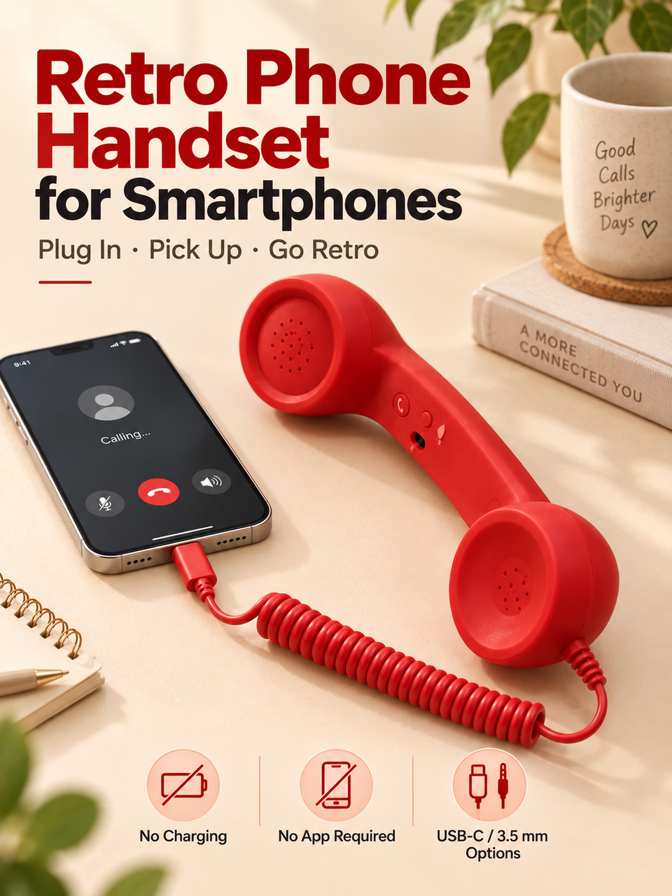 ☎️ Vintage-Style Smartphone Receiver – Old-School Handset for Modern Calls