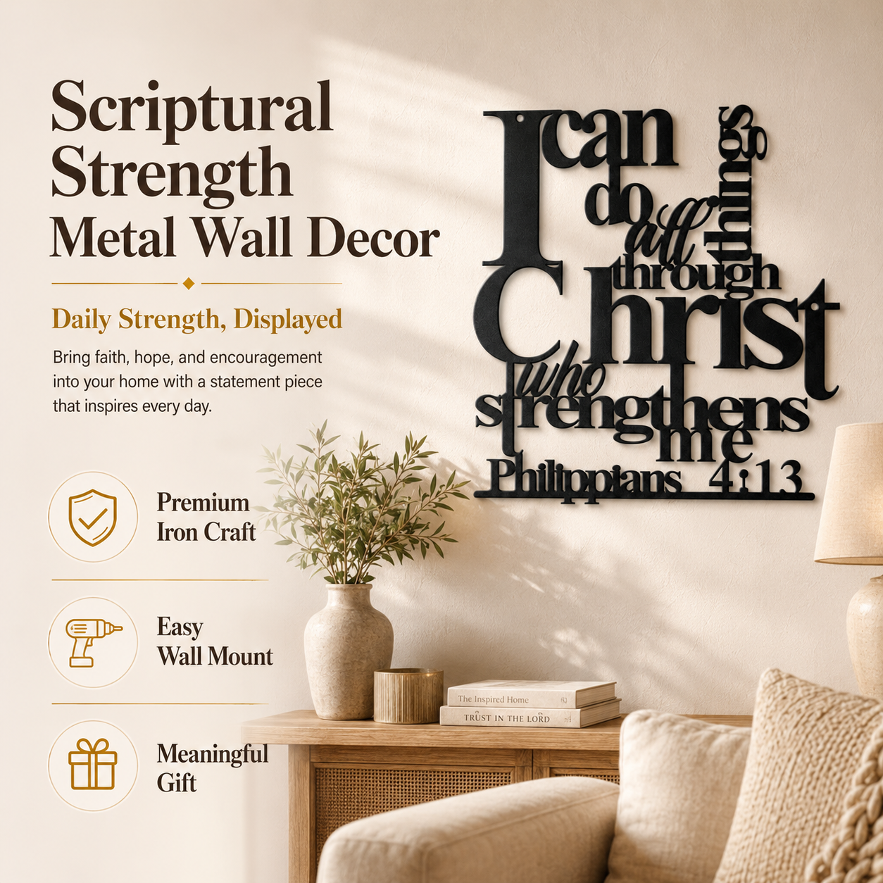 🔥Last Day 55% OFF | Philippians 4:13 Metal Christian Wall Decor – Strength Through Christ