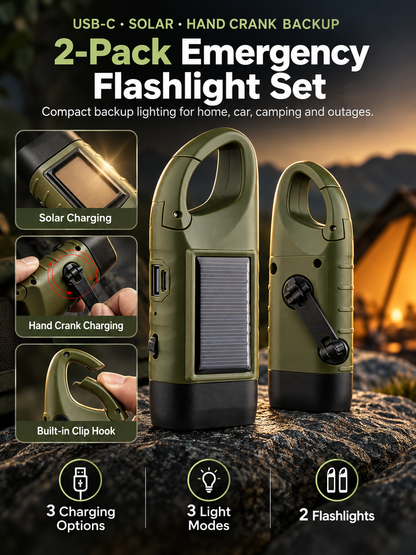 🔦 5-in-1 Emergency Hand-Crank Flashlight – Solar & Dynamo Rechargeable Outdoor Light