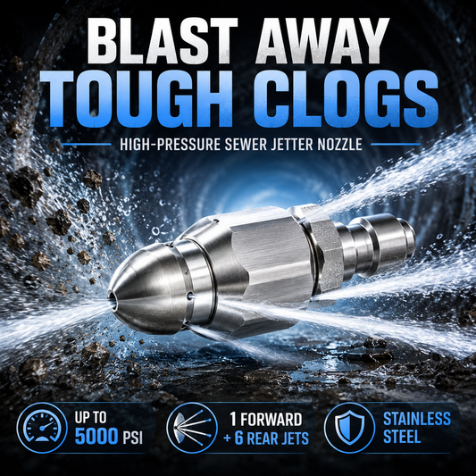 🚿 Powerful Stainless Steel Sewer Jetter Nozzle – Up to 5000 PSI for Deep Drain Cleaning! 💧