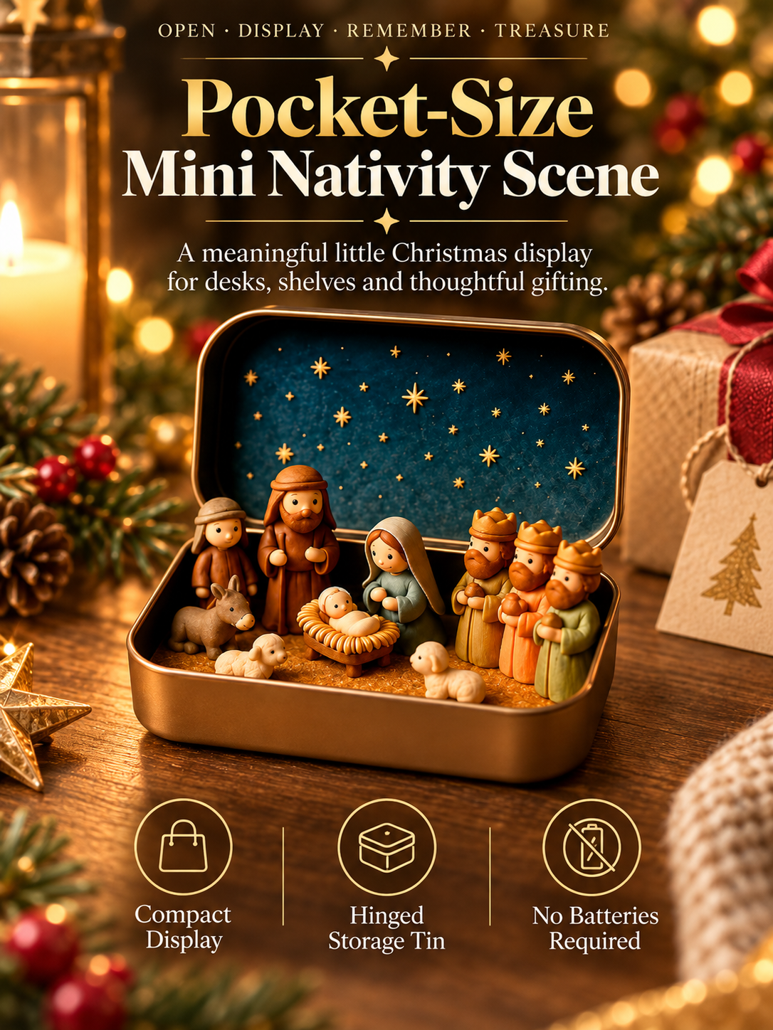 Daily 1000+ Sold｜Mini Christmas Nativity Set in Tin Box