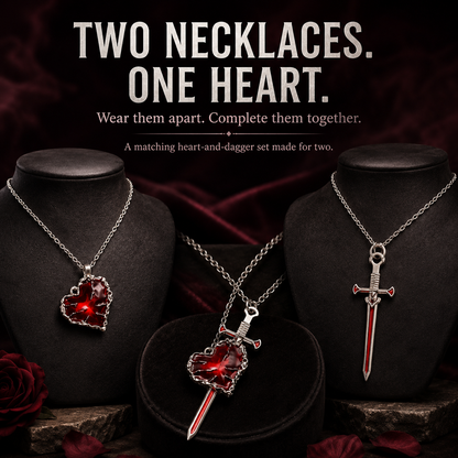 🖤 Heart & Dagger Couple Necklace Set – Two-Piece Gothic Matching Pendants