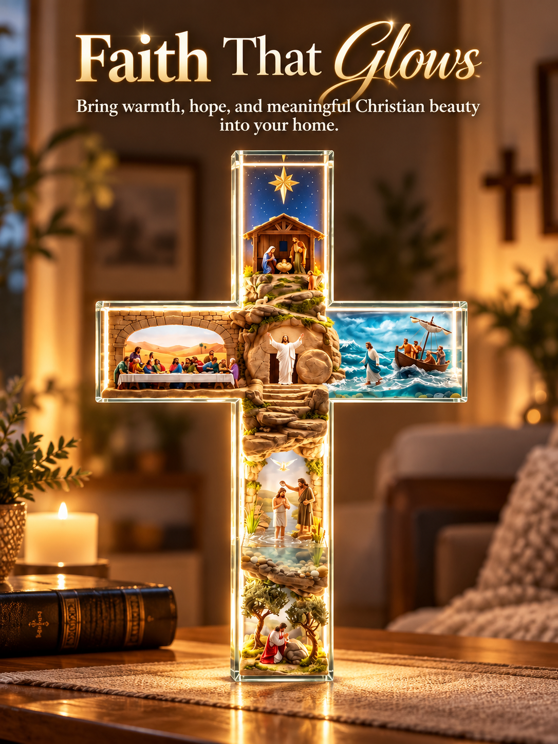 ✝️ Illuminated Jesus Cross Wall Decor – Lighted Christian Faith Art & Meaningful Religious Gift