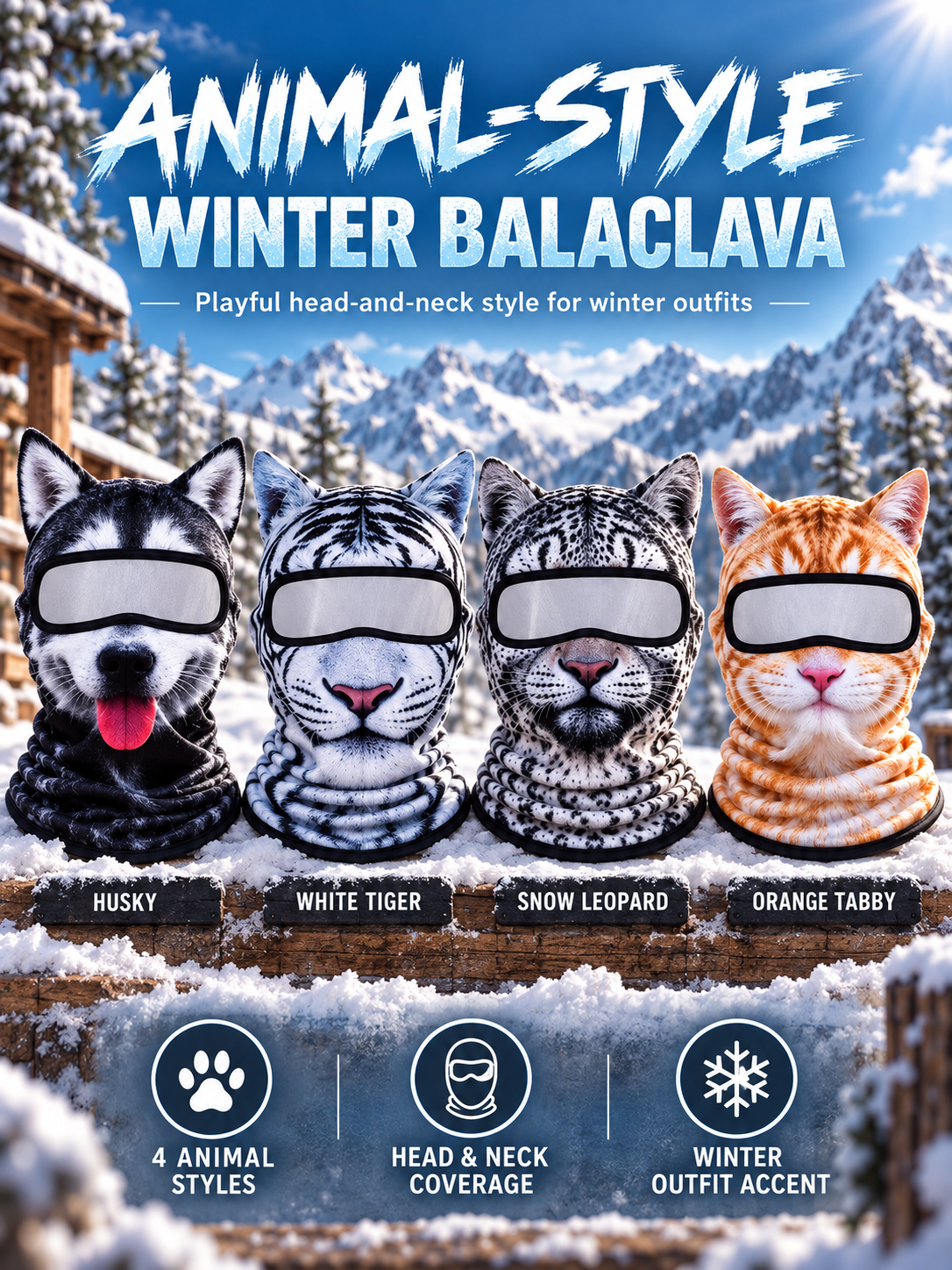 🐾❄️  3D Cat Print Balaclava – Funny Full-Face Outdoor Hood Mask