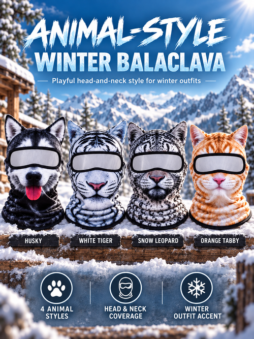 🐾❄️  3D Cat Print Balaclava – Funny Full-Face Outdoor Hood Mask