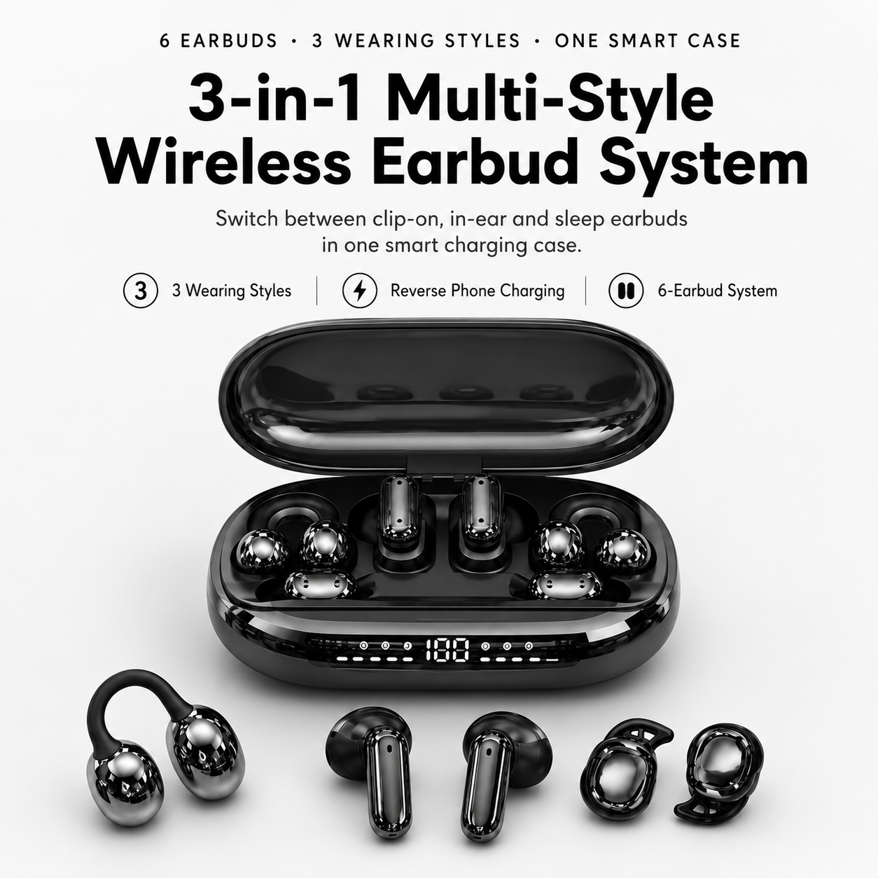 🔥 6-Earbud 3-in-1 Wireless Headphones & Emergency Phone Charger