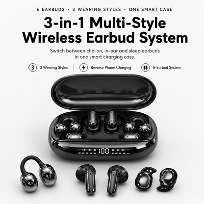 🔥 6-Earbud 3-in-1 Wireless Headphones & Emergency Phone Charger