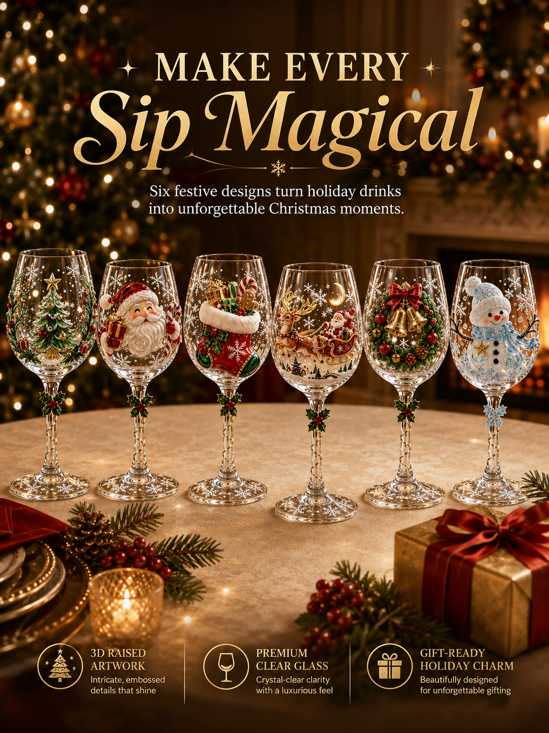 🎄 3D Christmas Collectible Stemmed Glass – 6 Festive Designs