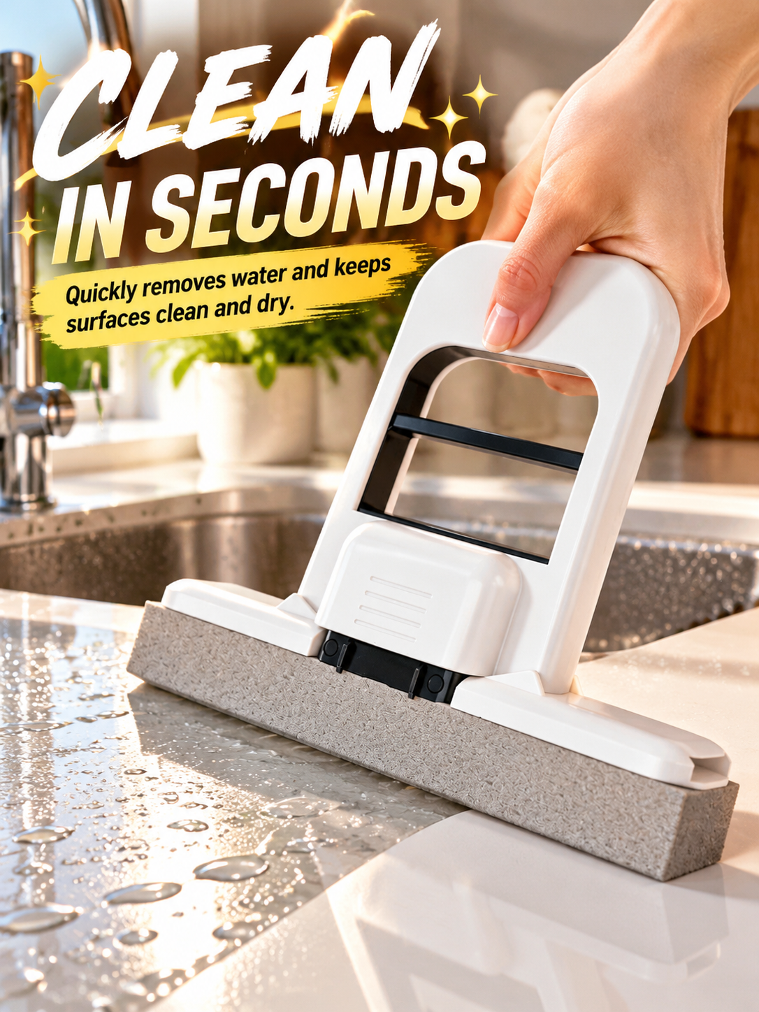 🧽 Foldable Handheld Sponge Squeegee – Quick Water Removal & Easy Countertop Cleaning