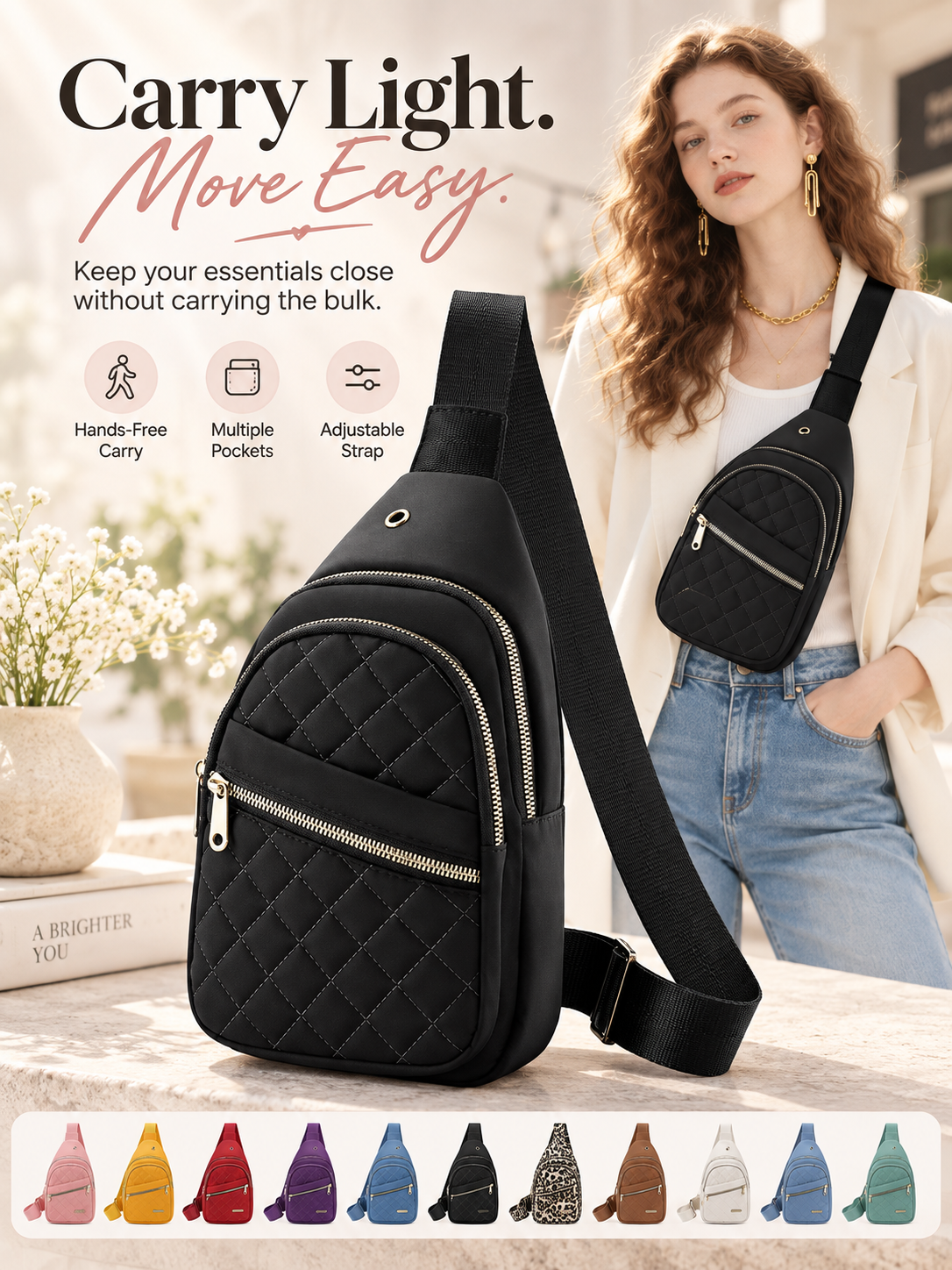 Women's Solid Color Quilted Waterproof Belt Bag - Adjustable Strap, Large Capacity, Matching Multiple Pockets