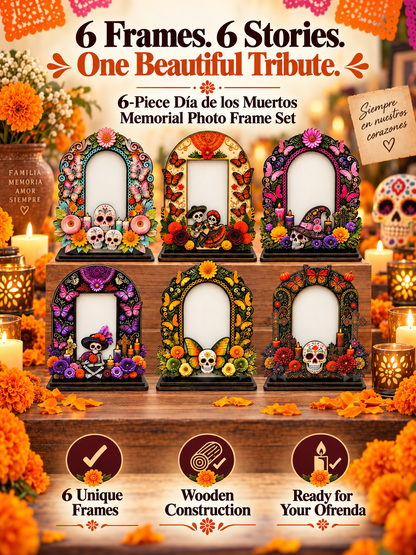 💀 Day of the Dead Wooden Photo Frame – Colorful Memorial Tabletop Décor