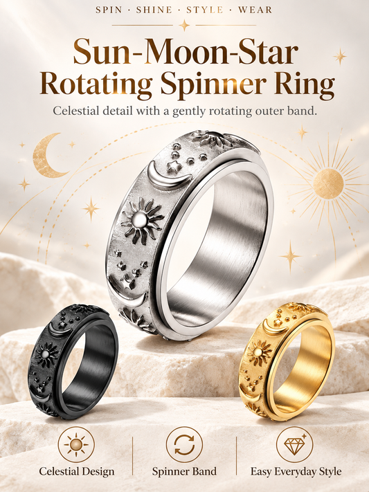 💍Sun‑Moon‑Star Embossed Rotating Spinner Ring Collection