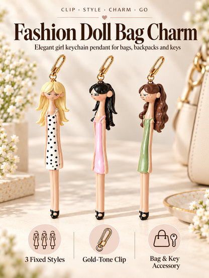 👗 Fashion Doll Bag Charm – Elegant Girl Keychain Pendant