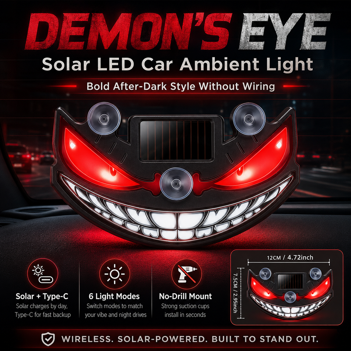 Demon's Eye – Solar LED Car Ambient Light with Dynamic Glow