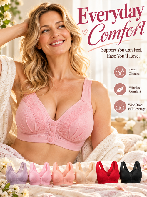 🌸 Wireless Front-Closure Bra – Wide Straps & Full Coverage