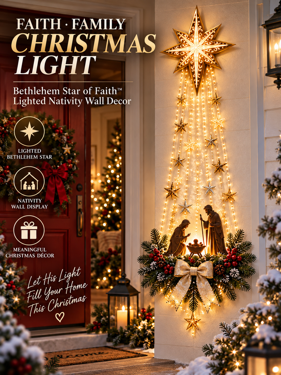 ✨ Bethlehem Star Nativity Wall Light – Glowing Christmas Holy Scene Décor