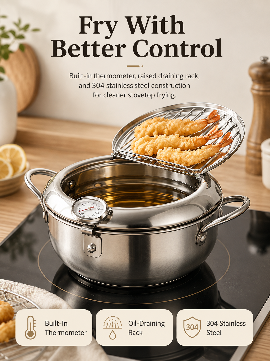 🔥304 Stainless Steel Deep Fryer Pot