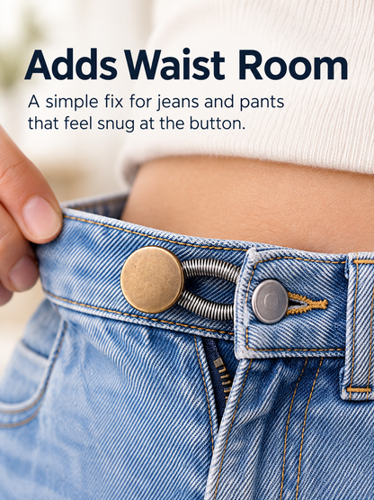 👖 Stretch Waistband Extender – No-Sew Flexible Button for Jeans & Pants