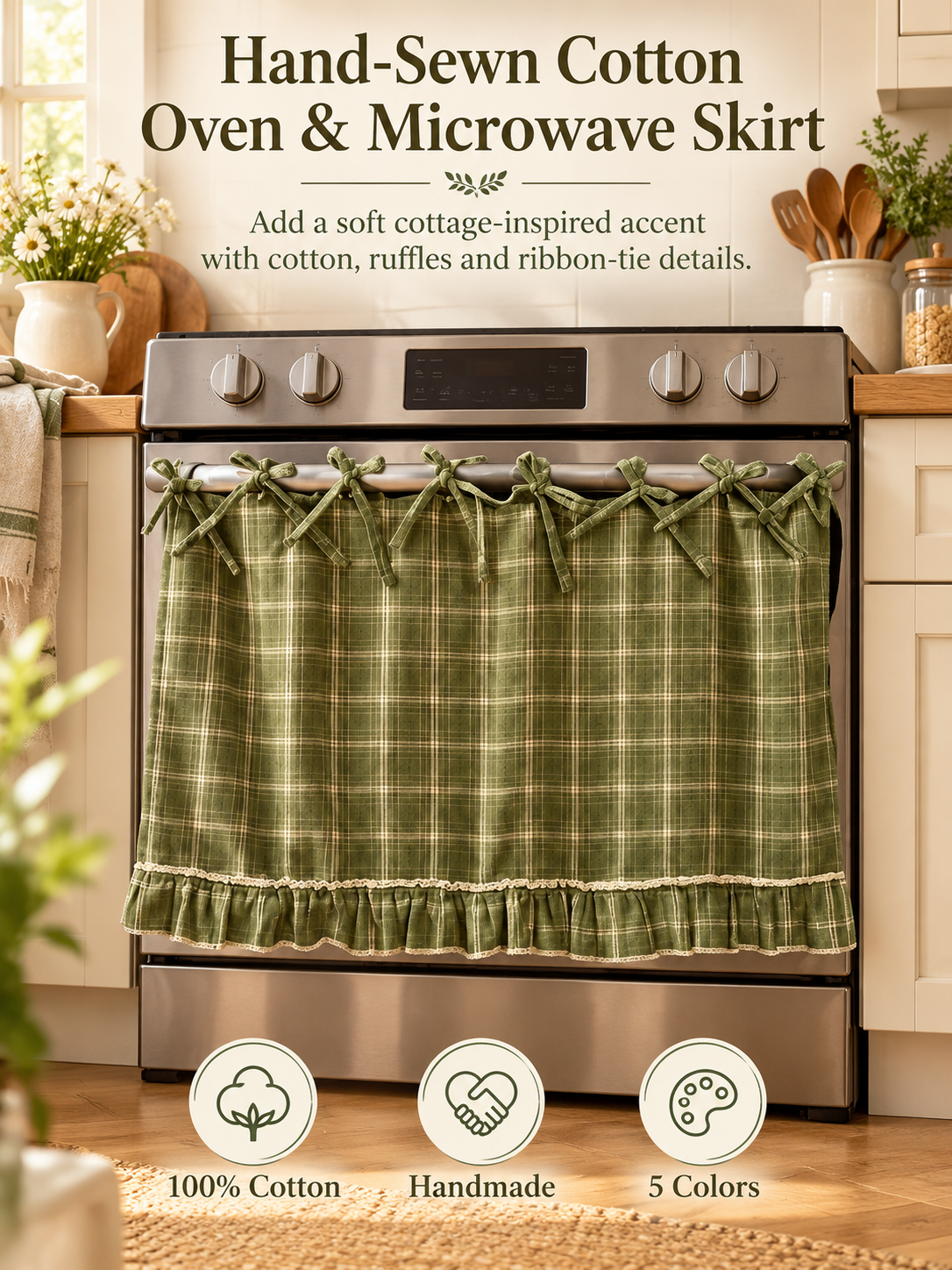 🧺 Handmade Oven Skirts | Farmhouse Kitchen Décor🔒 Heat-Resistant | 🎀 Effortless Install | ✨ Hide Clutter & Elevate Style