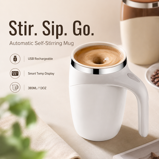Electric coffee mug with a built-in LCD thermometer, perfect for brewing coffee, milk, cocoa, etc.